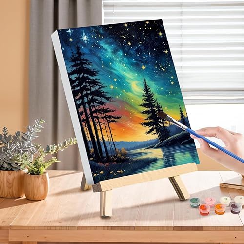 Starry Sky Paint by Numbers for Adults with Framed Canvas - Wooden Easel