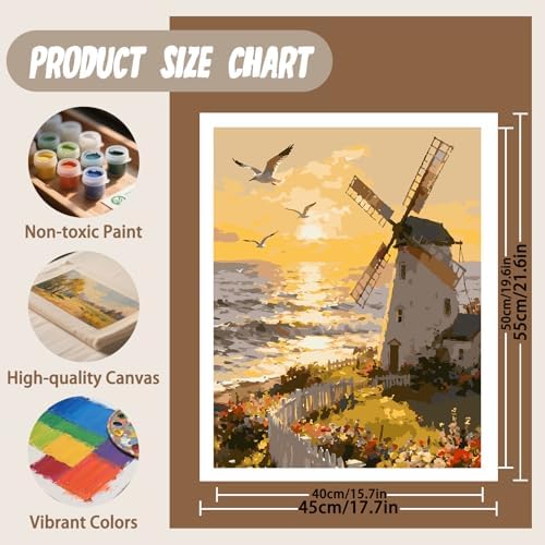 XTCIXAL Paint by Numbers Kit for Adults, Windmill, 16X20 Inch
