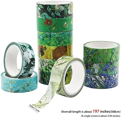Berkin Arts 12 Rolls Art Floral Designs Washi Tape Set - 15 mm Wide Decorative Adhesive Masking Tape Cloisonnism for Scrapbooking Watercolor Vincent Van Gogh Series
