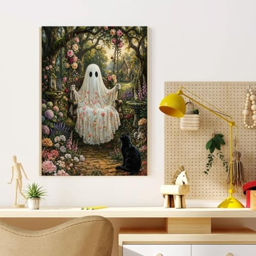 CRZMODE Halloween Paint by Numbers Kit for Adults, Ghost Swing, 16x20 inch
