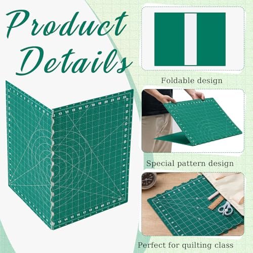 Teenyyou 18" x 24" Self Healing Travel Folding Cutting Mat with Grid for Quilting Sewing Craft Hobby Board Sewing Cutting Mat for Quilting Leather Fabric Crafting Scrapbooking Art Clay, A2+, Green