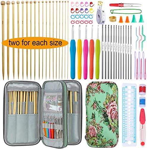 Mdoker 95pcs Knitting Needles Kit&Crochet Hooks Set 36 Straight Bamboo Knitting Needle 12 Small Size Lace Crochet Hook 5 Ergonomic Crochet Needles Knitting Set with Knitting Supplies&Accessories