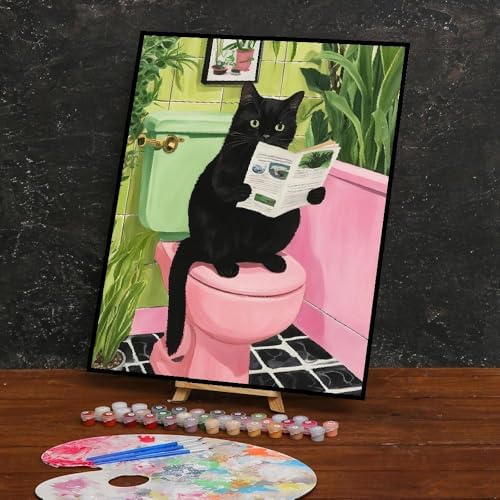 mjcakrn Black Cat Paint by Numbers Kit for Adults Beginner 16X20 inch | Adult Paint by Number Kits on Canvas, DIY Acrylic Oil Easy Painting by Numbers for Home Wall Decor (Without Frame)