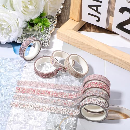 8 Rolls Flowers Arts Adhesive Tapes,Sakura Washi Tape Charming Vintage Washi Tape Bible Set Thin Retro Decorative Masking Tapes for Journals Scrapbooking DIY Crafts Planners Gift (Floral)
