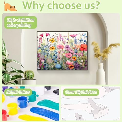 Reivworl Flowers Paint by Numbers Kit for Adults, Wildflowers Paint by Number for Adults, Adult Paint by Number Kits for Gifts and Home Wall Decor 16x20 Inch