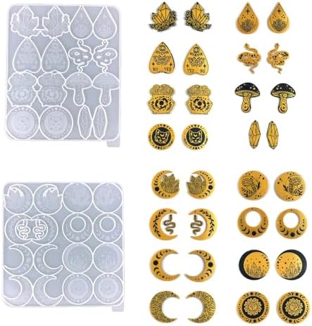 kingmise Celestial Moon Phase Resin Jewelry Mold Set, Crystal Snake Moon Earrings Silicone Mold, DIY Epoxy Resin Casting Molds with Accessories