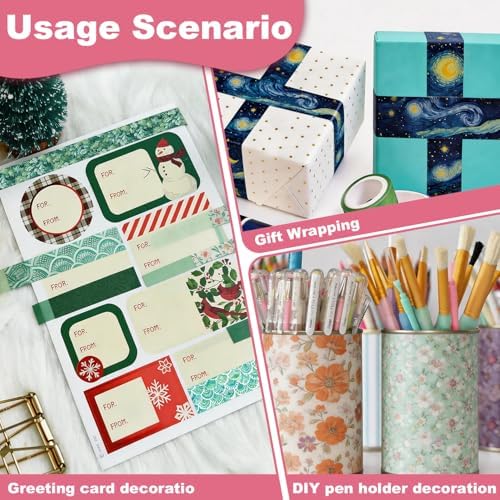 CooBigo 12 Rolls Washi Tape Set, Decorative Masking Tapes for Arts Scrapbook Planner Journaling Supplies Gift Wrapping DIY Crafts (Flowers)