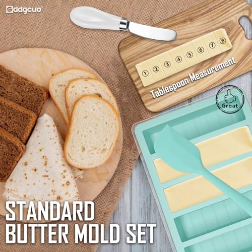 Silicone Butter Molds with Lid, Non-Stick Butter Tray with Butter Knife and Spatula, Reinforced Steel Frame Inside, Perfect for Making 5 Standard 8 Tbsp Butter Sticks, Energy Bar, 2 Pcs
