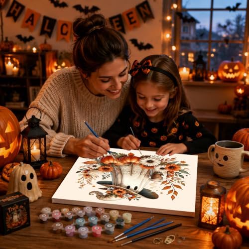 Fall Ghost Paint by Numbers Kit for Adults Beginner with Framed 10x10 Inch