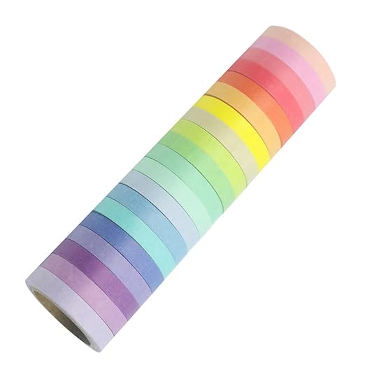Washi Tape Set 20 Rolls, 7.5 mm Rainbow Colors Thin Decorative Tape