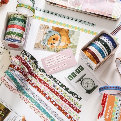 YUBBAEX 8 Rolls Basic Washi Tape Set Cute Pattern Masking Decorative Tapes for Arts, DIY Crafts, Journals, Planners, Scrapbooking, Wrapping (Deep Floral)