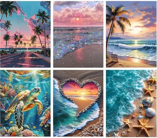 6 Pack Diamond Art Kits for Adults,Beach Diamond Painting Kits 12x16 Inch