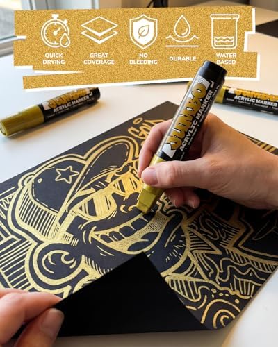 JusArt 4 Pcs Gold Jumbo Poster Marker Set, 15mm and 0.7mm Tip