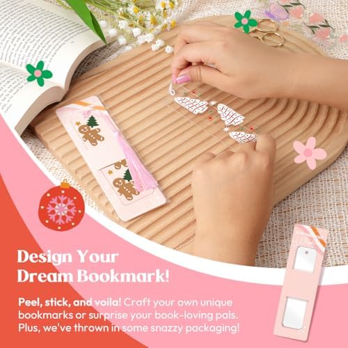 Kaciola 24PCS Acrylic Bookmark Blanks with 24PCS Christmas Theme UV DTF Stickers and 4 Colors Tassels,Blank Bookmarks UV DTF Transfers Stickers for DIY Crafts Hanging Tag Gift Bookmarks DIY