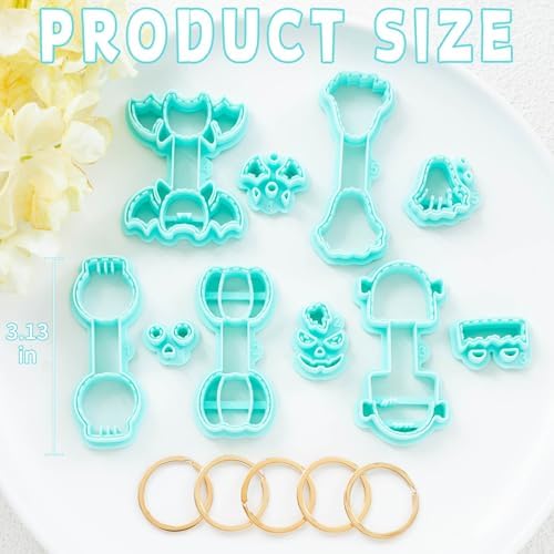 Tainsky Halloween Shapes Keychain Polymer Clay Cutter, 10 Shapes Fall Polymer Clay Keychain Cutters (A)