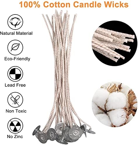 100pcs ECO 10 Wicks for Soy Candles, 6 inch Pre-Waxed Candle Wick for Candle Making,Thick Candle Wick with Base