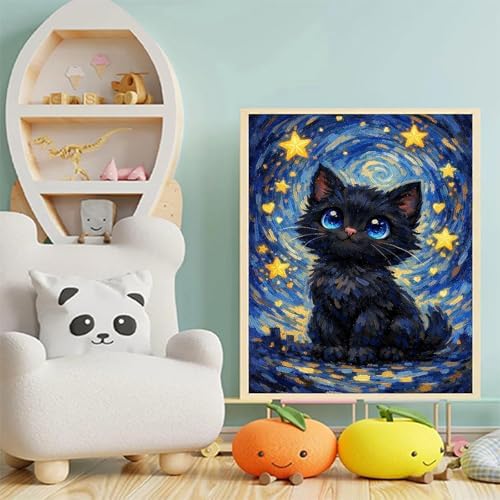 Cat Paint by Numbers for Adults - Starry Sky Paint by Number on Canvas
