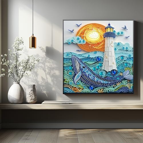 AIBOERL Diamond Art Kits for Adults，DIY Special Shape Diamond Painting | Special Shape Moon Lighthouse Diamond Painting for Beginners Rhinestone 5D Diamond dots(Gemstone Craft)Wall Art Gift 12x16IN