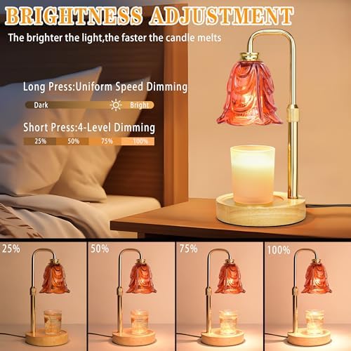 XJZJY Red Flower Candle Warmer Lamp with Timer, Birthday Gifts for Women | Dimmable wax melt warmer with 2 bulbs for jar candles, height adjustable, Red tulip design, home decor, housewarming gifts