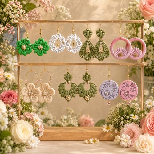 12 Pcs Everyday Essential Polymer Clay Cutters Set - Classic Floral, Geometric & Teardrop Imprint Cutters for Polymer Clay Jewelry Making, Fit Gift for Friends, Sisters & Wives