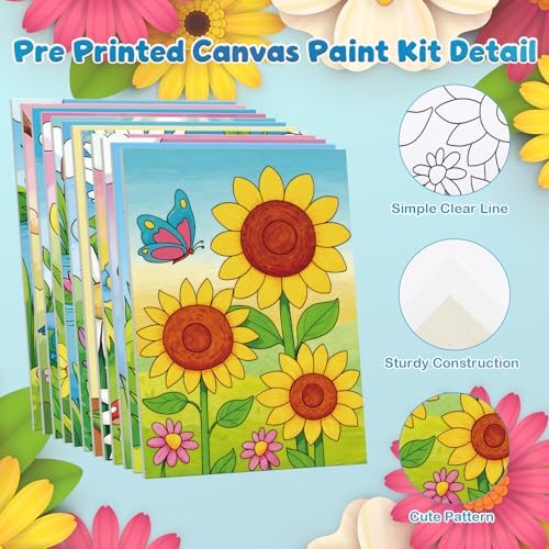 Louise Maelys Pre Drawn Canvas to Paint for Kids, 12 Pack Flowers & Animals
