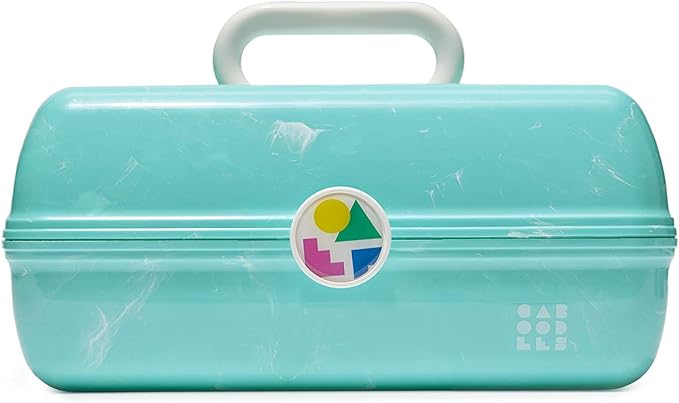 Caboodles On-The-Go Girl Makeup Box, Turquoise on Marble, Hard Plastic Makeup Organizer Box, Built-In Mirror, Secure Latch for Safe Travel, Spacious Storage for Large Items