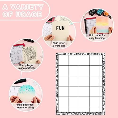 5 PCS Low Stick Mat Sticky Non-Slip Flexible Gridded Stamp Mats, 2 Standard and 3 Mini with 1 Plastic Blending Buddy Sheets Set Multi-Use Low Tack Mat,Stamp Adhesived Sheet Scrapbooking Craft Tool