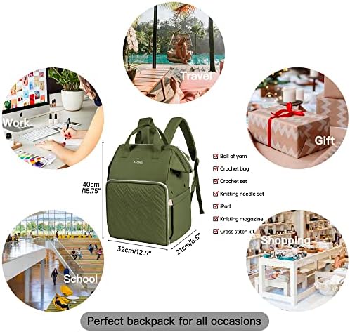 Leudes Knitting Bag Backpack,Yarn Storage Organizer Large Crochet Bag Tote Christmas Gift Yarn Holder Case for Carrying Projects,Knitting Needles (Army Green)