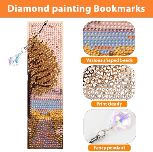 Mandun 4 Pcs Season Diamond Painting Bookmark Kits, Special Shaped Diamond Art Bookmarks with Pendant, DIY Season Diamond Art Bookmarks with Tassels Crafts Gifts Supplies