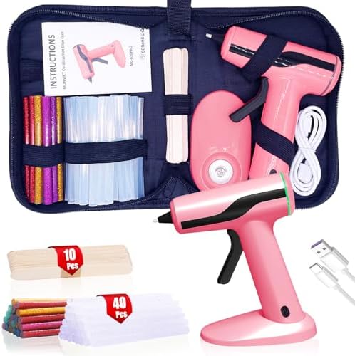 MONVICT Cordless Hot Glue Gun Kit, USB-C Rechargeable Mini Pink Glue Gun