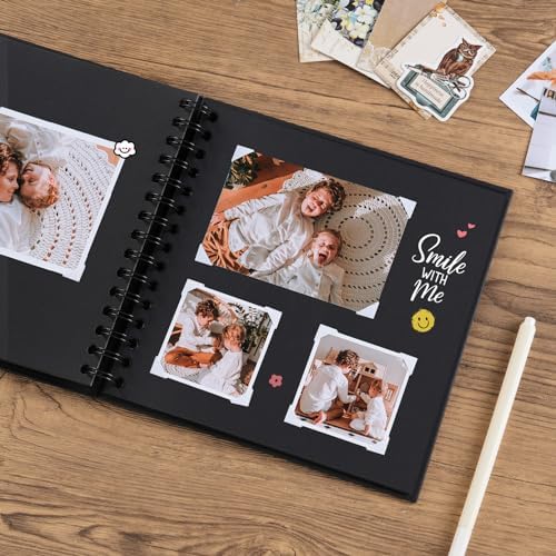 potricher 8 x 8 Inch DIY Scrapbook Album 40 Pages with Kraft Paper, Black | Thick Kraft Paper Scrap Book Photo Albums, Memory Book for Wedding, Anniversary, Baby, Family, Travel, DIY Projects