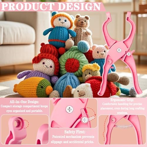 Amigurumi Safety Eyes Kit with Ergonomic Snapper Tool - 1150PCS 3D Glitter Safety Eyes and Noses for Crocheting, Beginner Friendly Stuffed Animal Eyes 5-30mm with Storage Case