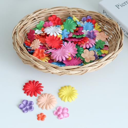 100 Pcs Handmade Mixed Flowers Mulberry Paper Flowers 18 mm - 1.5 Inch Scrapbooking Wedding DIY Craft Supplies Card. (Mixed 10 Coloes).