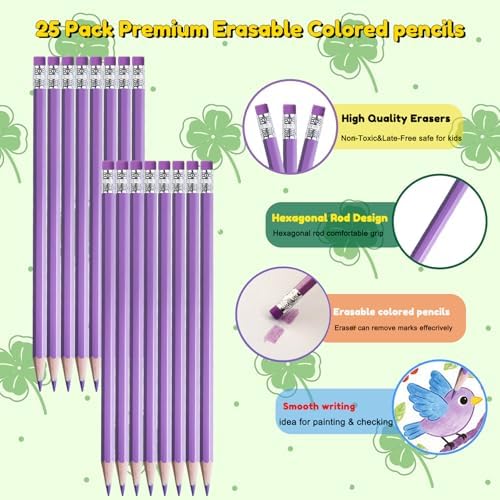 Adhere 25pcs Checking Pencils Erasable colored Pencils Pre-Sharpened #2 HB,for Checking Tests Grading,Map Coloring, editing Office Favors,including a Free sharpener. (Rose Purple)
