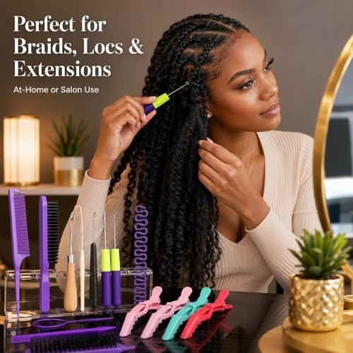 Nalexmi Crochet Hooks for Hair, 15-Piece Styling Kit for Braiding and Extensions