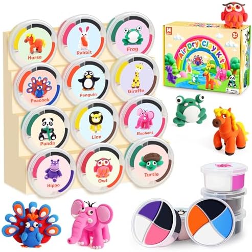 Helsort Air Dry Clay Kit for Kids, 12 Animals Modeling Clay Set, Kids Craft