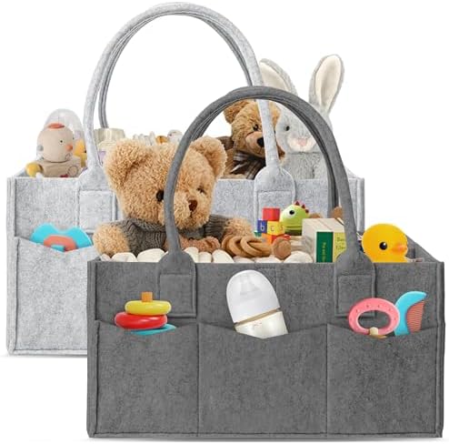 HIPHOP PANDA 2-Pack Diaper Caddy Organizer - Nursery Storage Bin & Car Organizer for Diapers, Wipes, and Baby Essentials - Dual-Color Solid Set (Dark Grey/Grey), Large Size