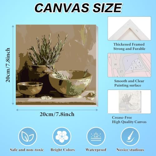 4 Pack Framed Retro Paint by Numbers Kits for Adults with Easel (8x8in)