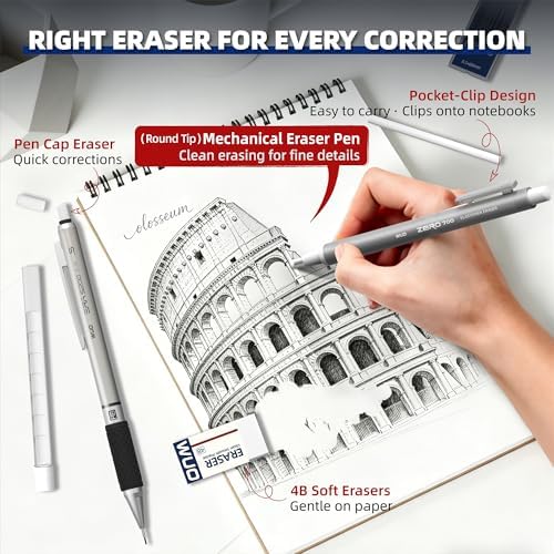 WUO 0.5 mm Mechanical Pencil Set with Eraser Pen Storage Case, 3 PCS