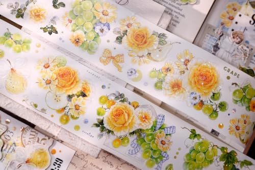 XiaoBaiJia Green Grape Vine,Pre-Cut Washi Paper Shell Light Tape, Washi Stickers,2.36" x5.47 YD for Journal Stickers Journaling Planner Scrapbooking Junk Journal Stickers Craft Supplies