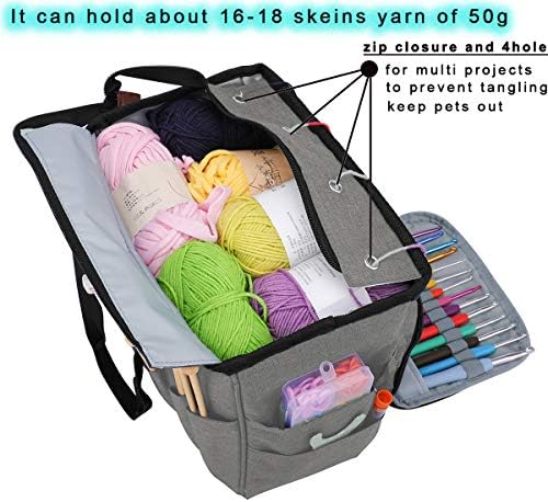 Yarn Knitting Storage Tote-Large Capacity Crochet Organizer Portable Travel Bag With Shoulder Strap Crochet Hooks Case for Unfinished Bulk Project