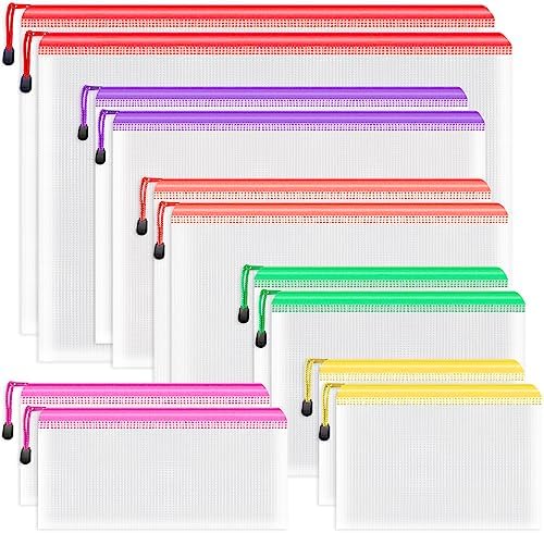 Umriox 12 Pack Mesh Zipper Bags, 6 Sizes Color Coded Storage Organizer