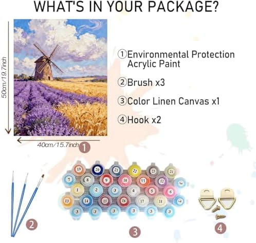 MBNTJHT Scenery Paint by Numbers Kit for Adults Beginner,Windmill and Field Paint by Number Kits for Adult,DIY Unframed Acrylic Oil Painting Art Kit Crafts for Home Wall Decor 16X20 Inch.