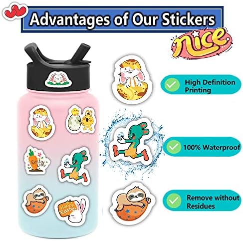 100Pcs Easter Stickers for Kids | Bunny Stickers Vinyl Waterproof Stickers Pack, Easter Gifts for Kids - Easter Egg Fillers for Kids & Easter Basket Stuffers
