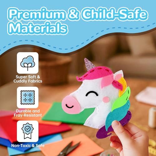 Cymbana Kids Sewing Kit, DIY Felt Plush Animals Unicorn Sewing Kit for Kids