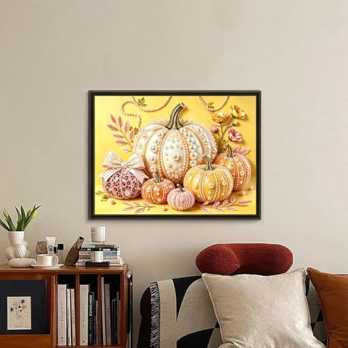 5D Diamond Art Kits for Adult Beginner, Pumpkin Pearl Diamond Painting Kit