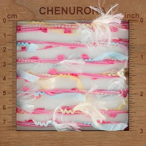 Artisanal Yarn Collection Multifiber Fancy Yarn for Knitting Crocheting Crafts DIY, Set of 3 Rolls (Rosy Pink & Soft Blue)