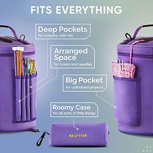 CRAFTISS Crochet Bag Organizer & Yarn Storage Bag, Knitting Bag and Yarn Holder with Removable Divider, Holds Skeins, Hooks, Needles & Accessories, Crochet Gifts for Women (Purple)