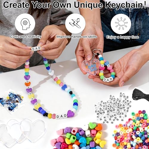 24 Set Fathers Day Crafts Kits, Dad DIY Keychain Bulk Set with Acrylic Blank and UV Stickers, Father's Craft Gifts Making Kit, Funny Classroom Home Birthday Art Activities Party Favors