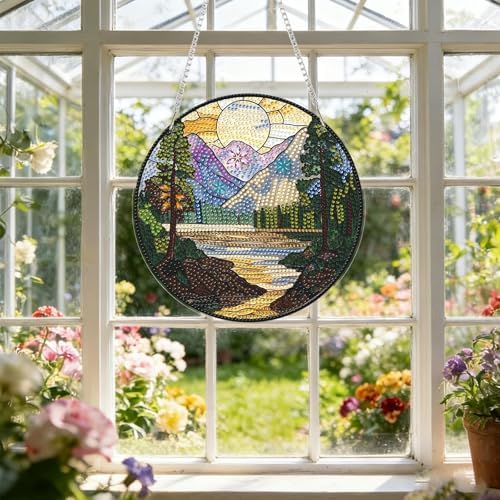 CRZMODE Landscape Diamond Art Hanging Kit for Adults, Landscape Pendant Diamonds Painting Art Kit, Special Crystal Diamond Art Painting Pendant Ornament, Craft Gift for Women Home Window Decor